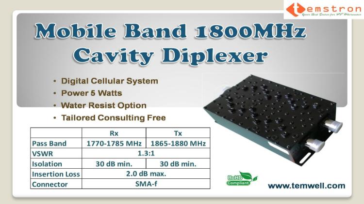 Cavity Diplexer for Mobile 1800MHz