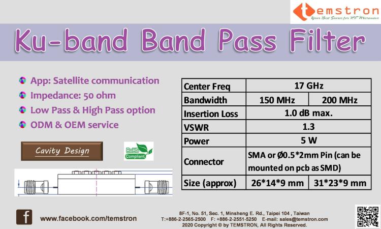 17GHz Ku-band Band Pass Filter
