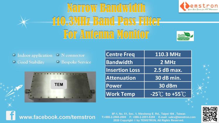 110MHz Narrow Bandwidth BPF for Antenna Monitor