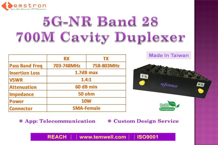 700M Cavity Duplexer for 5G-NR Band 28
