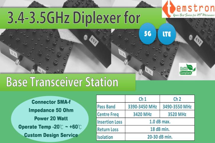 3.4-3.5GHz Cavity Diplexer for LTE 5G Mobile Base Transceiver Station