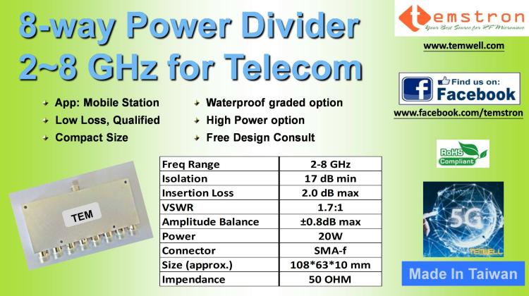 2-8GHz 8-way Power Divider