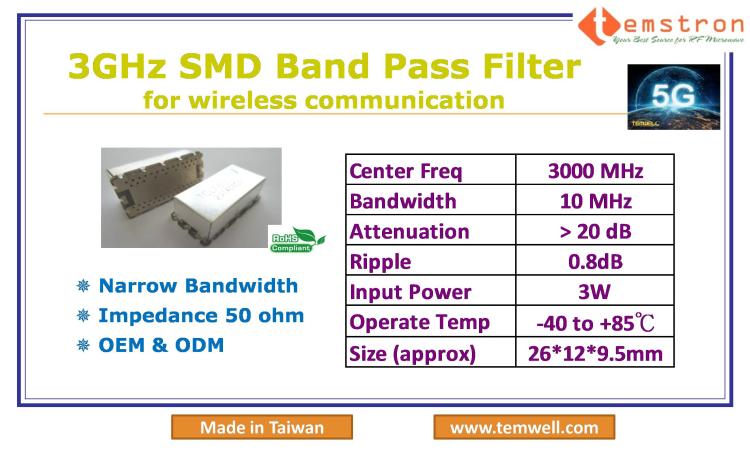3GHz Narrow BW SMD BPF for wireless communication